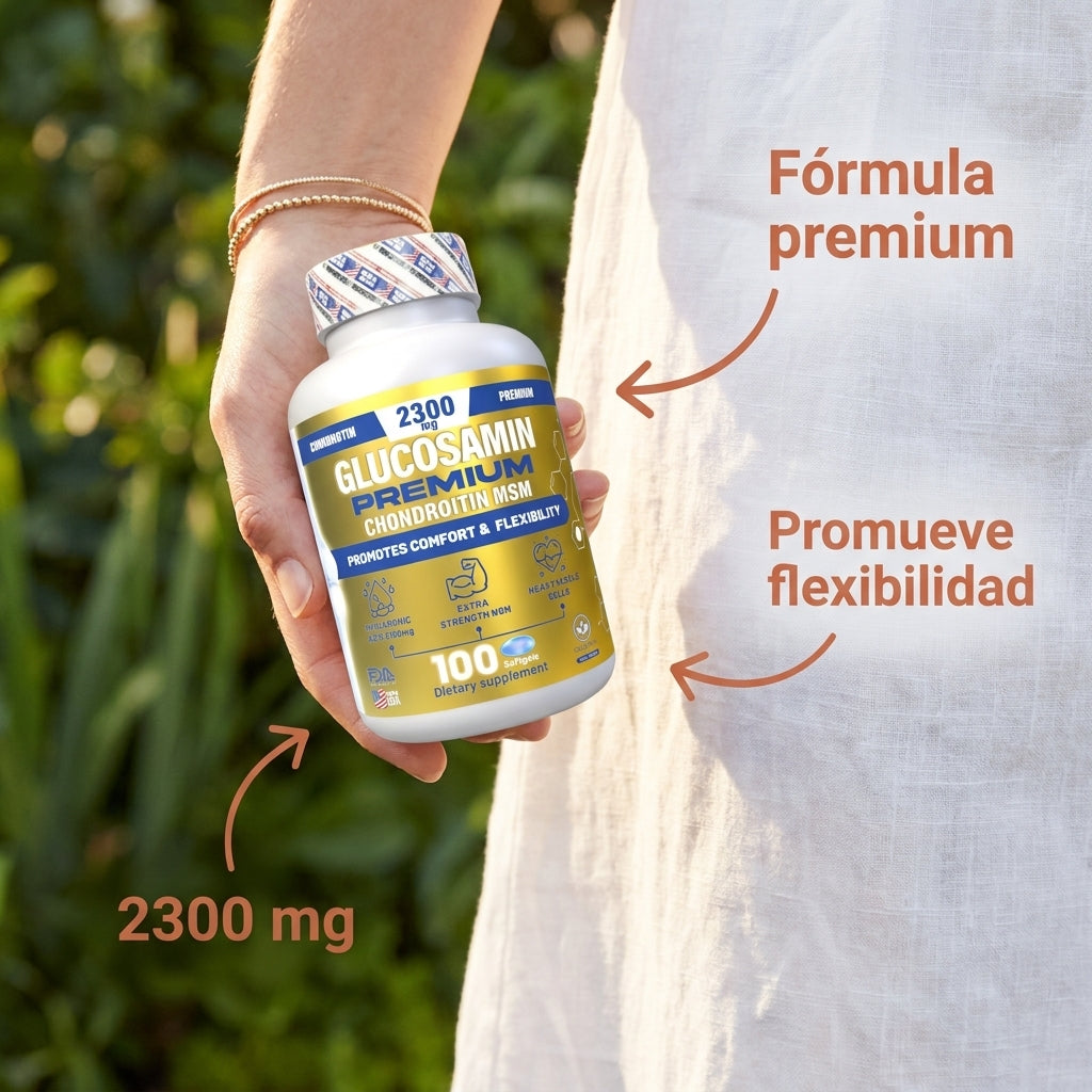 Glucosamin Premium en mano — Fórmula americana premium